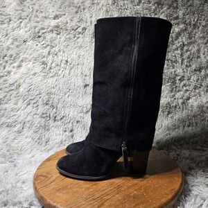 INC Womens Size 9M Black Leather Overhang Cute Grunge Zip Up Mid Calf Heel Boots